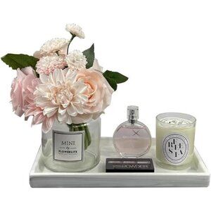White Marble Vanity Tray Bathroom Countertop Organizer Jewelry Perfume Dish
